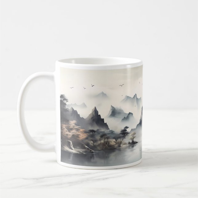 Mug Montagne, Colline, Brume Et Rivière (Gauche)
