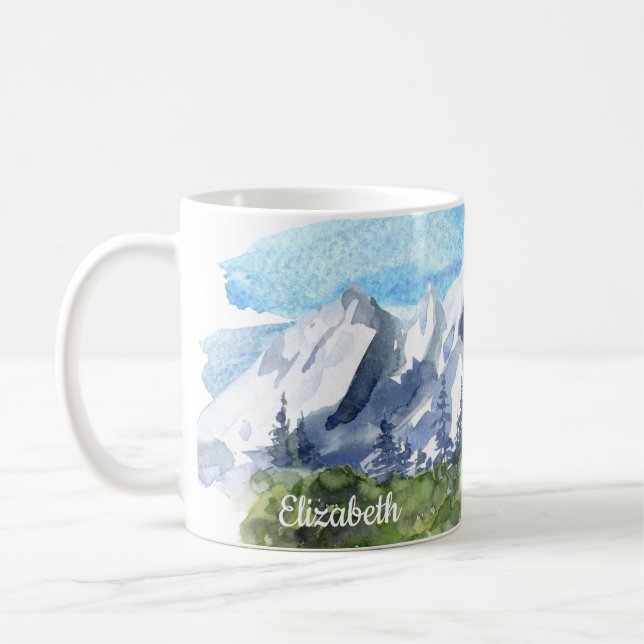 Mug Montagne d'aquarelle personnalisée (Gauche)