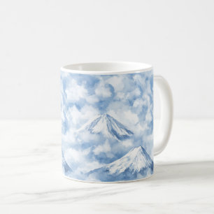 Mug Montagnes Douces Aquarelle Neige Nuages Bleu Blanc