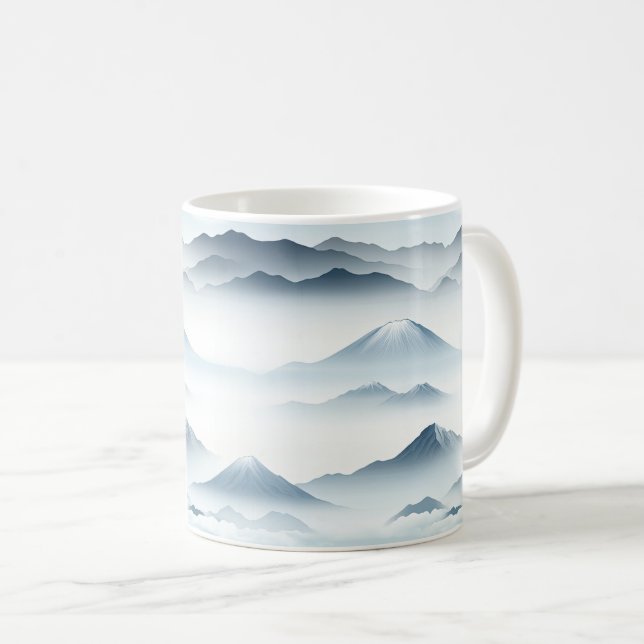 Mug Montagnes Tranquilles Neige Bleu Blanc Scène (Devant droit)