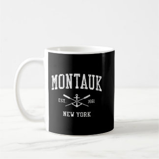 Mug Montauk NY Vintage Crossed Oars & Boat Ancre Sport
