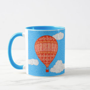 Mug Montgolfière, orange corail sur un ciel bleu