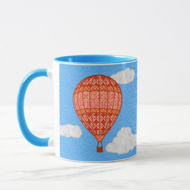 Mug Montgolfière, orange corail sur un ciel bleu (Gauche)