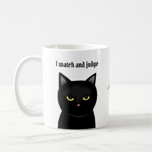 Mug Montre de chat noir drôle et juge nom personnalisé