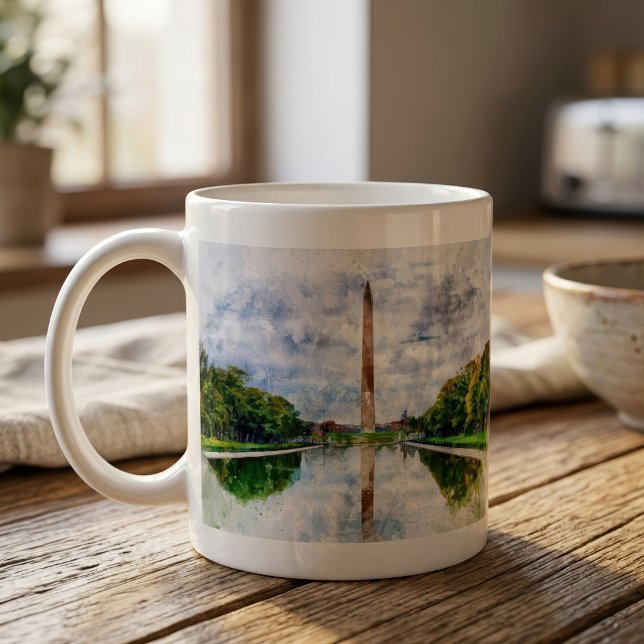 Mug Monument de Washington aquarelle avec reflet (Washington Monument Watercolor with Reflection. Coffee Mug)