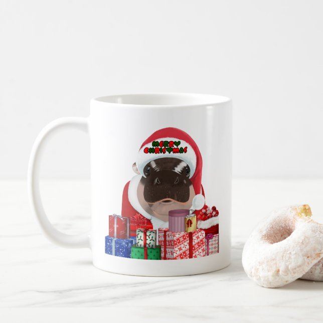 Mug Moo Deng Hippo for Merry Christmas  (Avec donut)