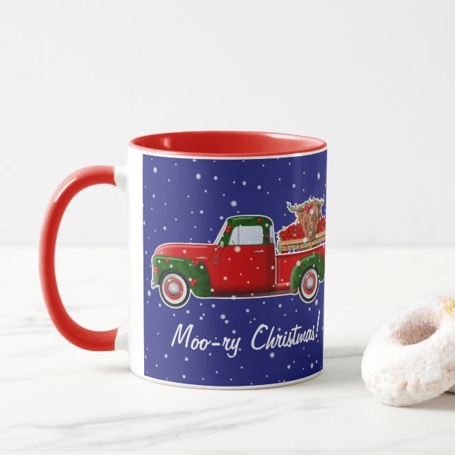 Mug Moo-ry Noël vache Highland dans Petit Camion Rouge (Avec donut)