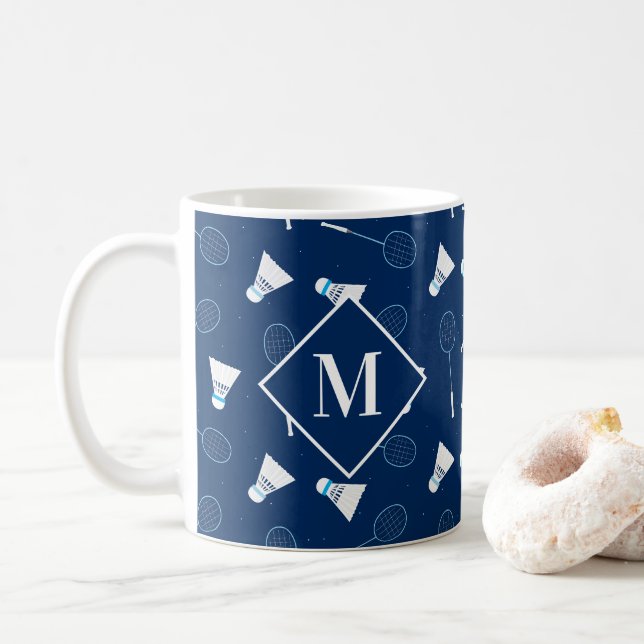 Mug Moogramme Motif du lecteur Badminton Shuttlecocs (Avec donut)