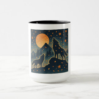 Mug Moonlit Wolves & Mount Fuji – Japanese Night Art 