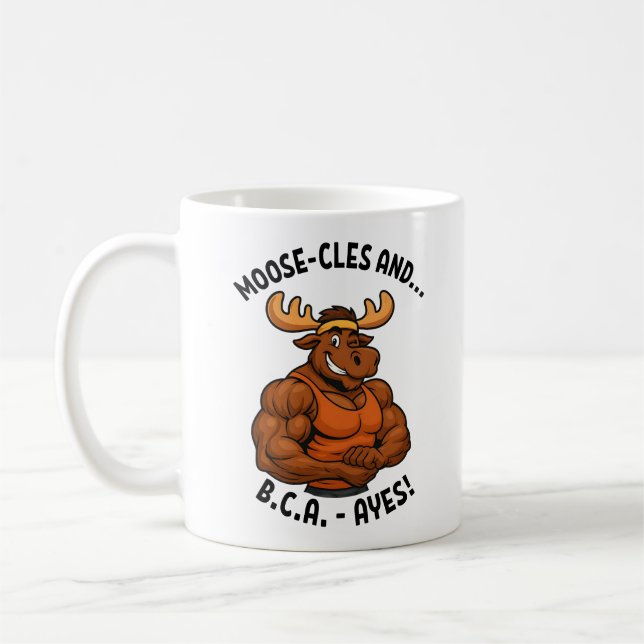 Mug Moose-cles et BCAAs – Drôle de moose de gym à l'en (Gauche)