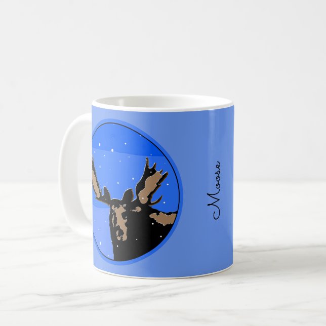 Mug Moose en hiver - Art original de la faune (Devant gauche)