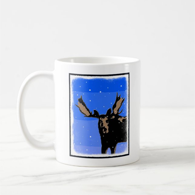 Mug Moose en hiver - Art original de la faune (Gauche)