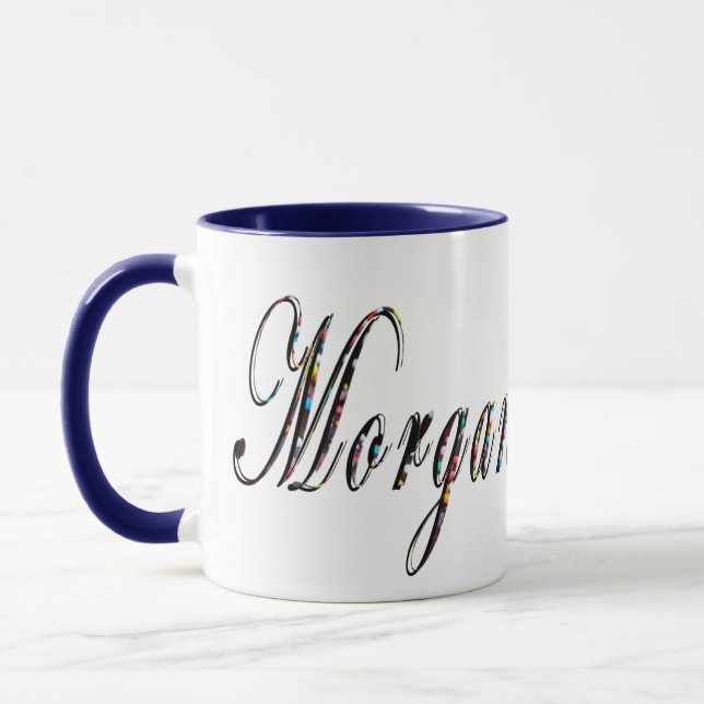 Mug Morgan, Nom, Logo, Bleu Combo Café Mug. (Gauche)