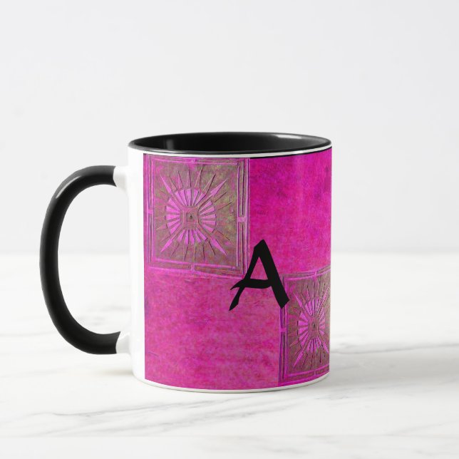 Mug MORNING STAR Pawnee Rose Fuchsia Monogramme noir (Gauche)