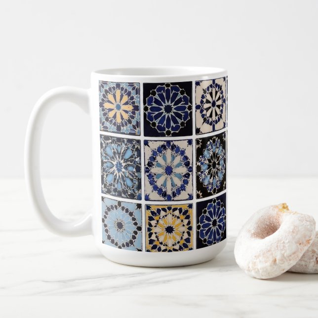 Mug - Moroccan Zellige Mosaic Navy Mustard Tile (Avec donut)