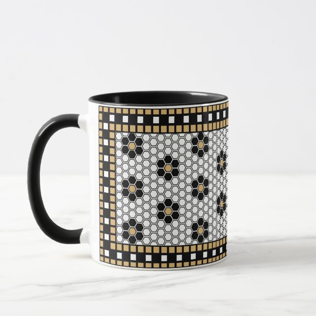 Mug Mosaic Inspiré Noir Blanc et Or (Gauche)