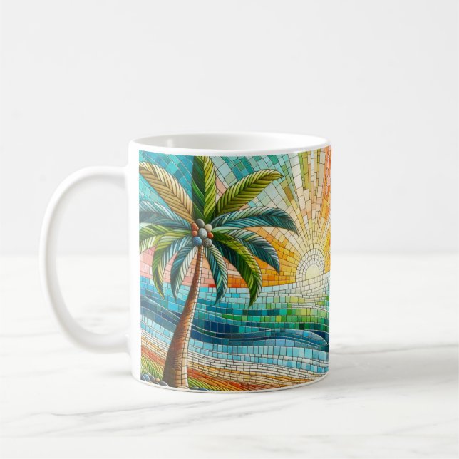 Mug Mosaic Tropical Beach Coucher de soleil Palm Tree (Gauche)