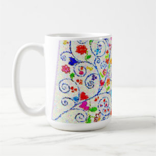Mug Mosaïque Abstraite Vibrante de Cœurs et de Volutes