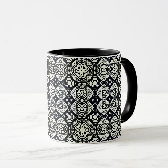 Mug Mosaïque arabesque Motif Carrelage noir et blanc (Devant droit)