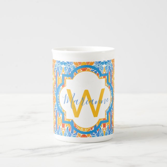 Mug mosaïque bleu et orange Marianne (Devant)