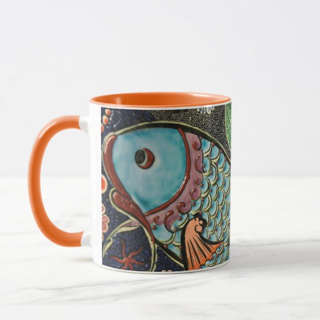 Mug mosaïque d'Aqwa art du poisson turquoise (Gauche)