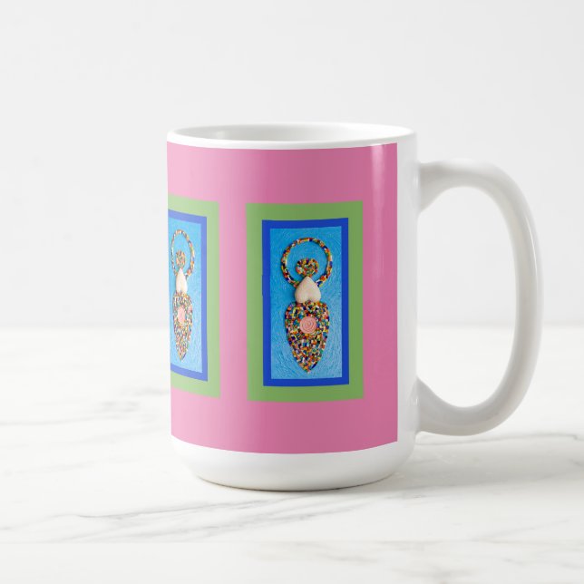 Mug Mosaïque de déesse en vert et bleu sur rose (Droite)