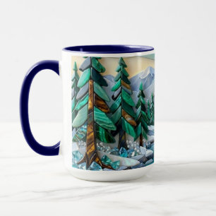 Mug Mosaïque de gemmes de scène de cabine hivernale en