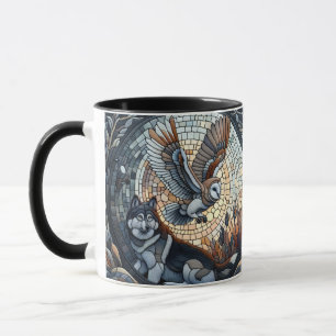 Mug Mosaïque de hibou et de loup, art IA de la nature 