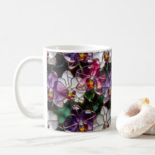 Mug Mosaïque de verre teinté d'orchidée violette à mot