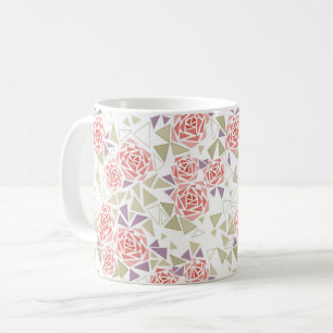 Mug mosaïque florale beige olive motif rétro