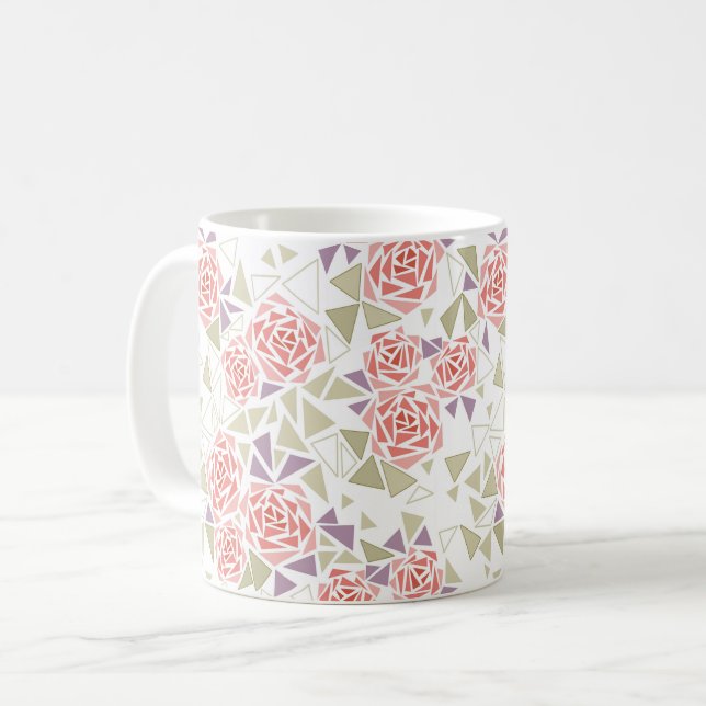 Mug mosaïque florale beige olive motif rétro  (Devant gauche)