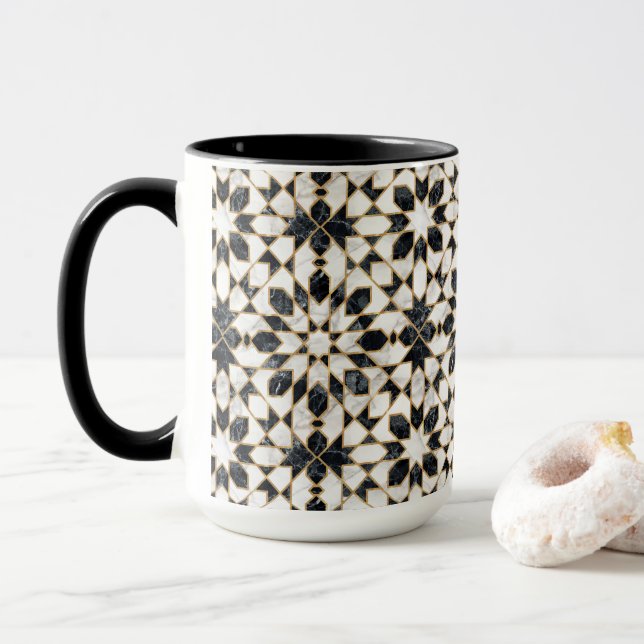 Mug Mosaïque marocaine noire et Marbre blanc (Avec donut)