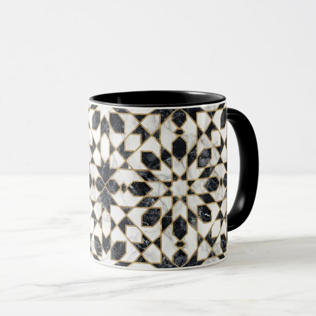 Mug Mosaïque marocaine noire et Marbre blanc (Devant droit)