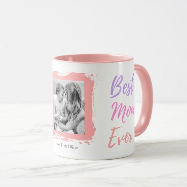 Mug Mother's Day Best Mom Ever Photo Pink Personalized (Devant droit)