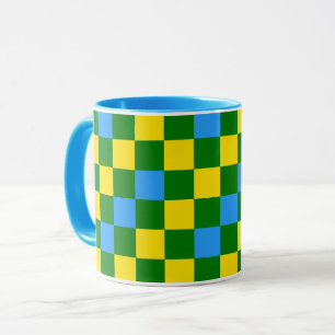 Mug Motif à carreaux bleu jaune vert 