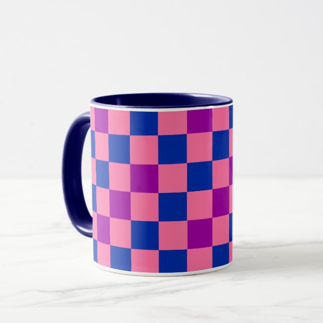 Mug Motif à carreaux bleu rose violet  (Devant gauche)