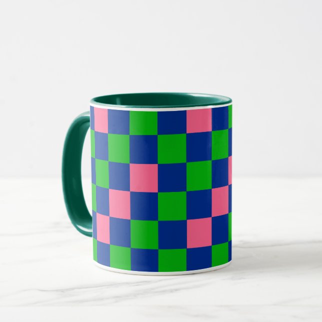 Mug Motif à carreaux bleu vert rose  (Devant gauche)