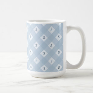 Mug Motif à carreaux bleus et blancs avec initiale