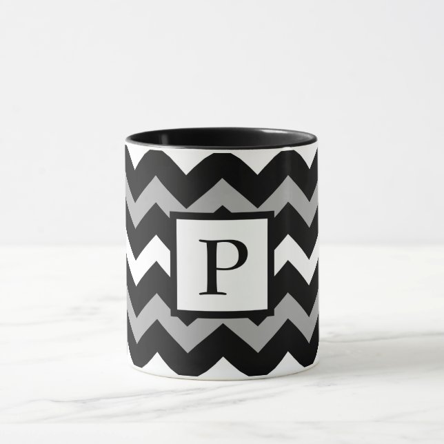 Mug Motif à carreaux chevron noir blanc et gris (Centre)