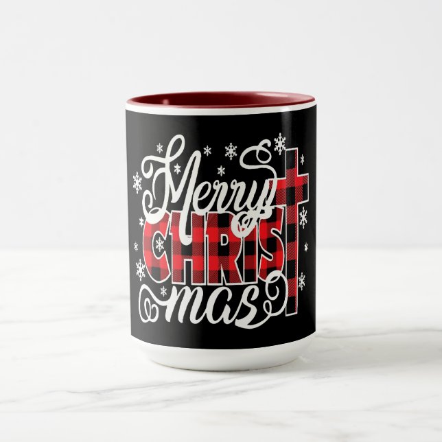 Mug Motif à carreaux CHRIST avec croix et flocons de n (Centre)