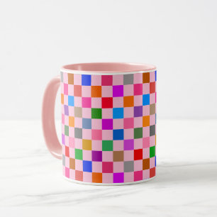 Mug Motif à carreaux coloré rose