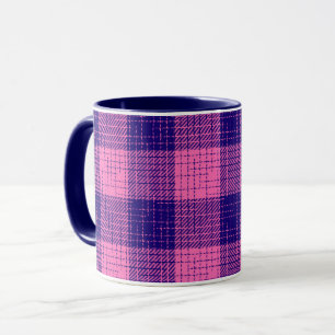 Mug Motif à carreaux et hachures bleu et rose