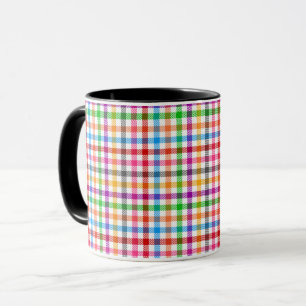 Mug Motif à carreaux gingham arc-en-ciel coloré - Blan