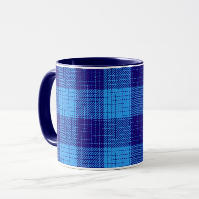 Mug Motif à carreaux gras en croisillons bleus  (Devant gauche)