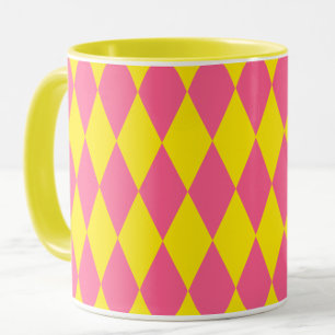 Mug Motif à carreaux Harlequin rose et jaune