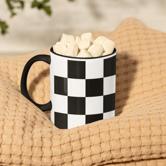 Mug Motif à carreaux noir et blanc (Black and White Checked Pattern Mug)