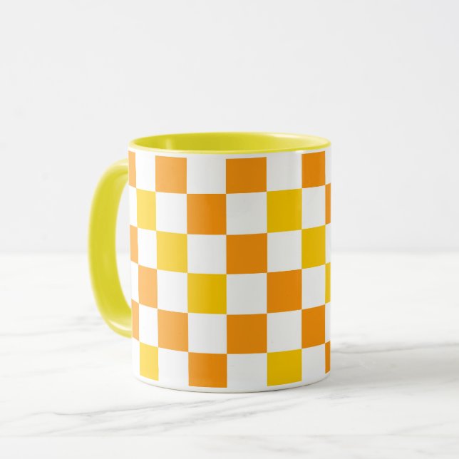 Mug Motif à carreaux orange blanc jaune  (Devant gauche)