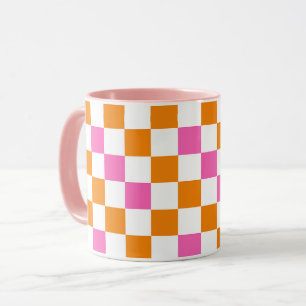 Mug Motif à carreaux orange blanc rose