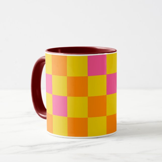 Mug Motif à carreaux orange jaune rose  (Devant gauche)