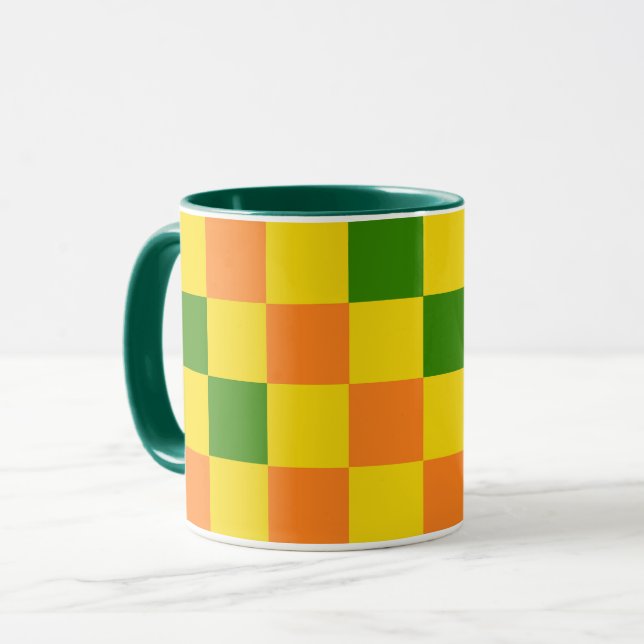 Mug Motif à carreaux orange jaune vert  (Devant gauche)